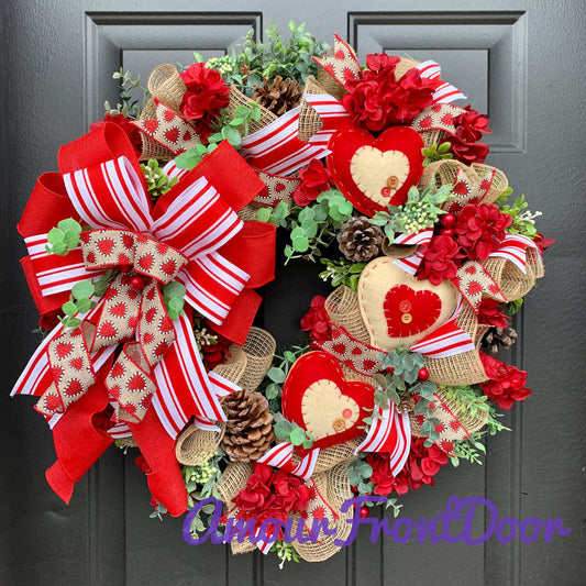Valentines Day Wreath, Valentines Day Door Hanger, Valentine Day Heart Wreath, Heart Wreath, Love Wreath