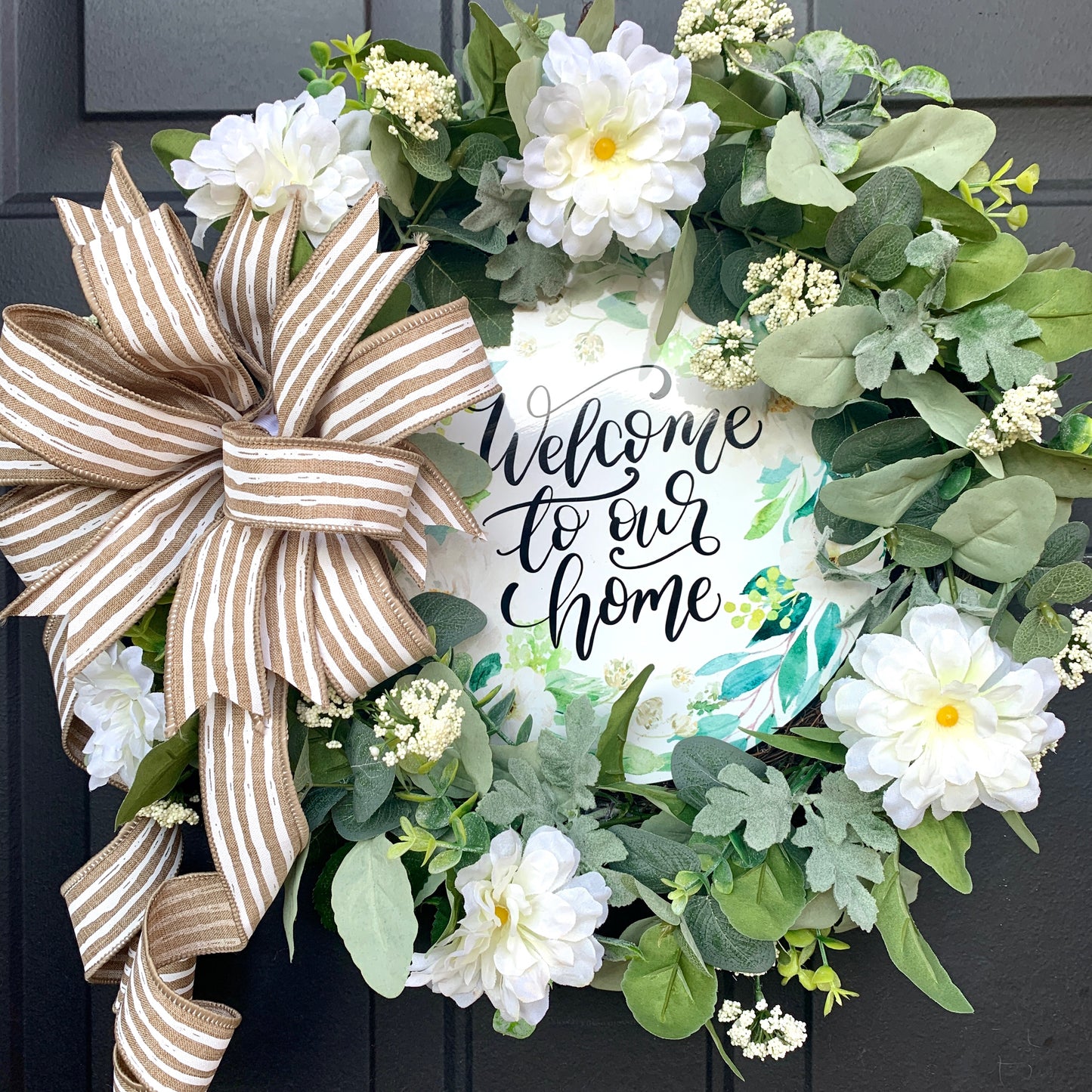 Welcome To Our Home Wreath, Elegant Wreath, Welcome to Our Home Door Hanger, Elegant Farmhouse Decor, Country Grapevine Wreath