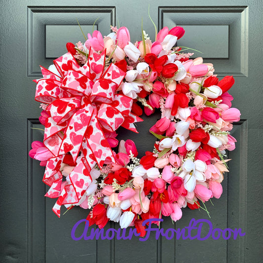 Tulip Wreath, Valentine Tulip Wreath, Valentine Flower Wreath, Valentine Day Wreath, Pink Flower Wreath, Spring Flower Wreath