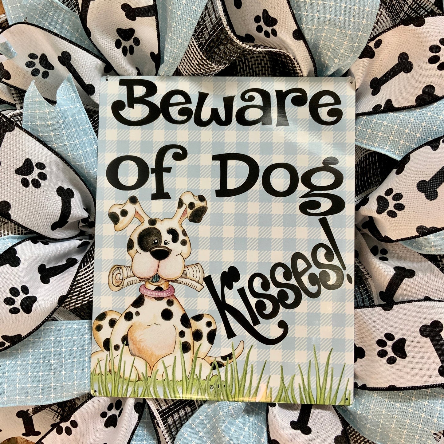 Beware of Dog Kisses Wreath, Dog Wreath, Dog Pancake Wreath, Dog Kisses Wreath, Dog Paw Print Wreath, Custom Order