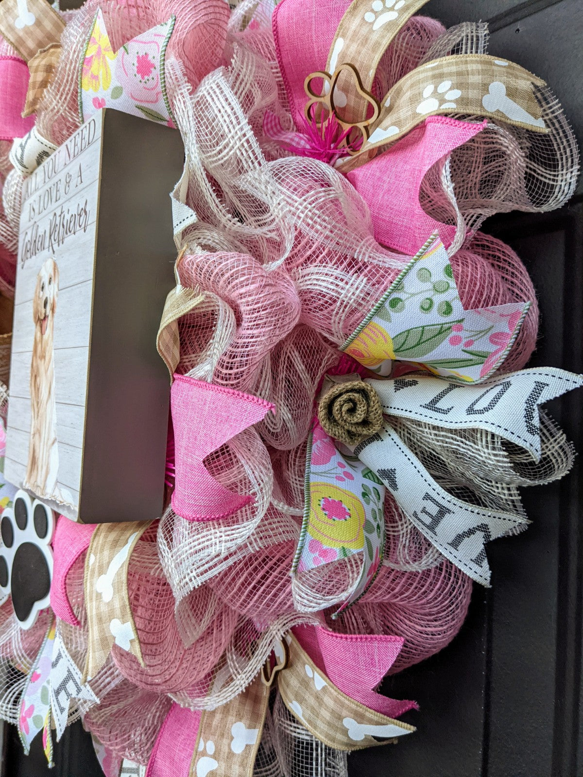 Puppy Love Paw Prints Ribbon Wreath, Pet Decor, Paw Print