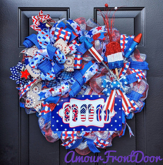 Patriotic Flip Flops Wreath - Red White Blue Wreath - Fourth of July Wreath - Americana Wreath - American Wreath - Flip Flop Wreath
