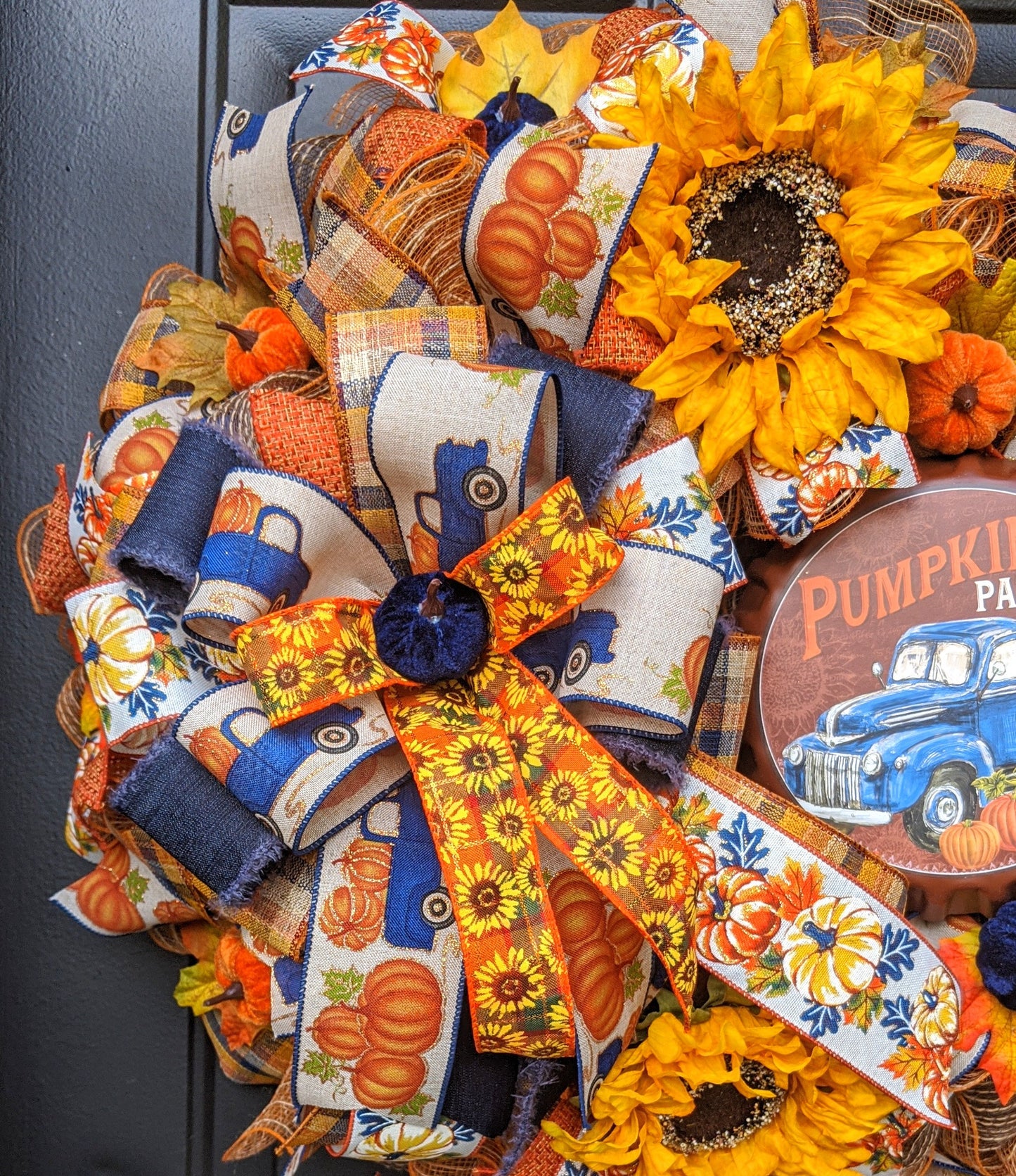 Pumpkin Patch Wreath - Fall Blue Truck Wreath - Fall Sunflower Wreath - Blue Pumpkin Wreath
