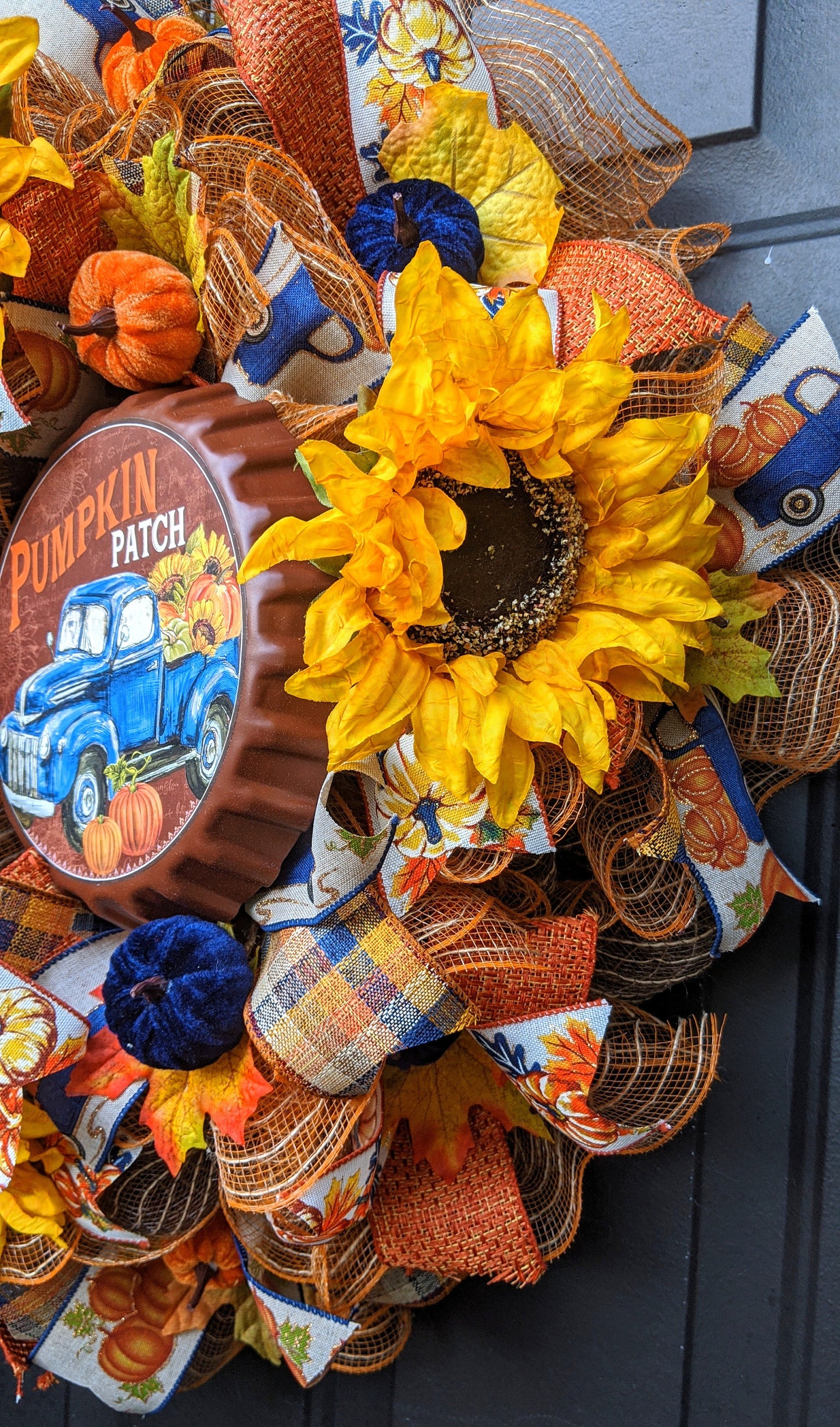 Pumpkin Patch Wreath - Fall Blue Truck Wreath - Fall Sunflower Wreath - Blue Pumpkin Wreath