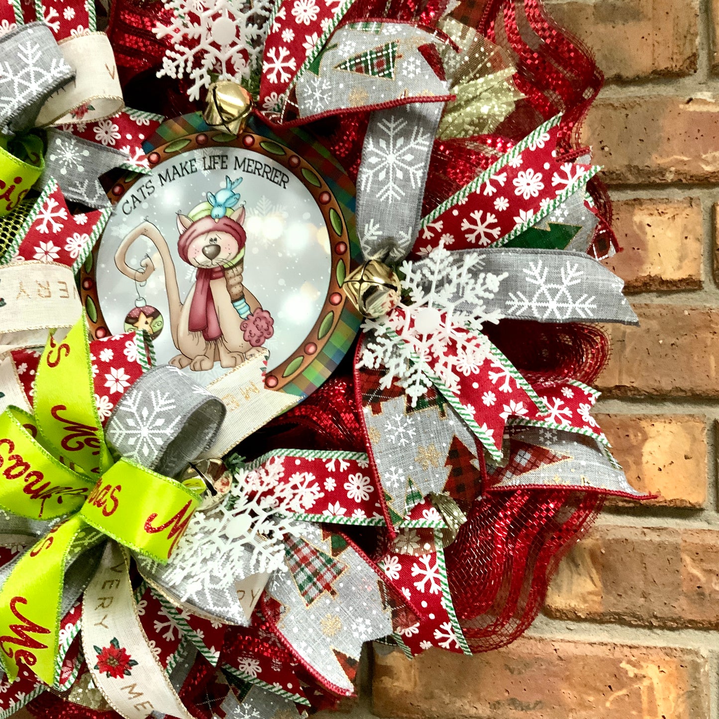 Christmas Cat Wreath, Christmas Cat Decor, Cat Wreath, Cat Door Hanger, Christmas Pancake Wreath, Custom Order