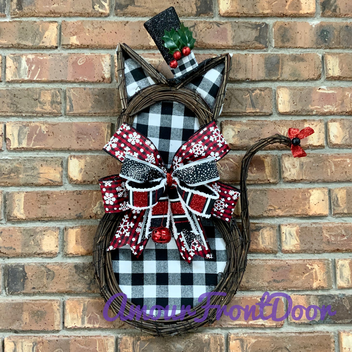 Christmas Cat Wreath, Christmas Cat Decor, Cat Wreath, Cat Door Hanger, Christmas Pancake Wreath, Traditional Christmas Wreath