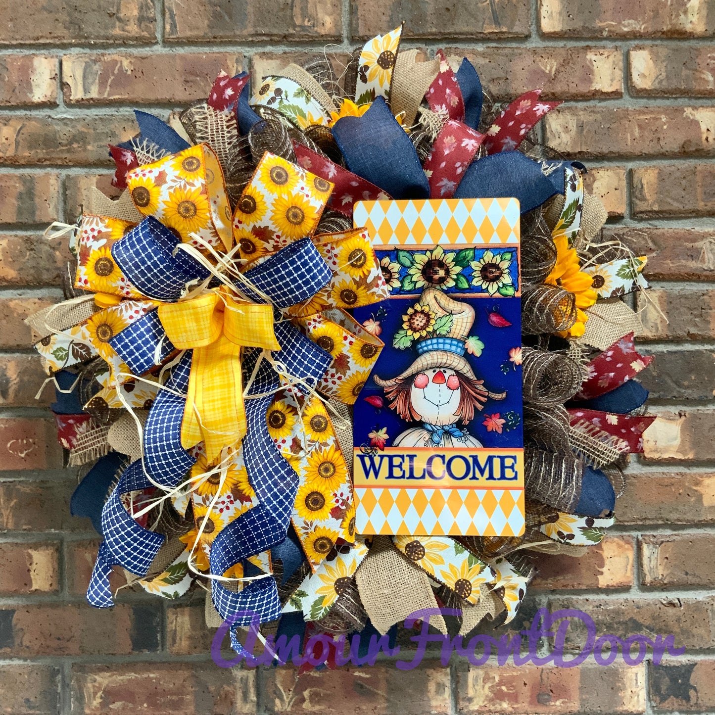 Fall Scarecrow Wreath, Fall Welcome Wreath, Fall Scarecrow Decor, Fall Sunflower Wreath, Fall Wreath For Front Door, Fall Door Hanger, Fall Farmhouse Wreath