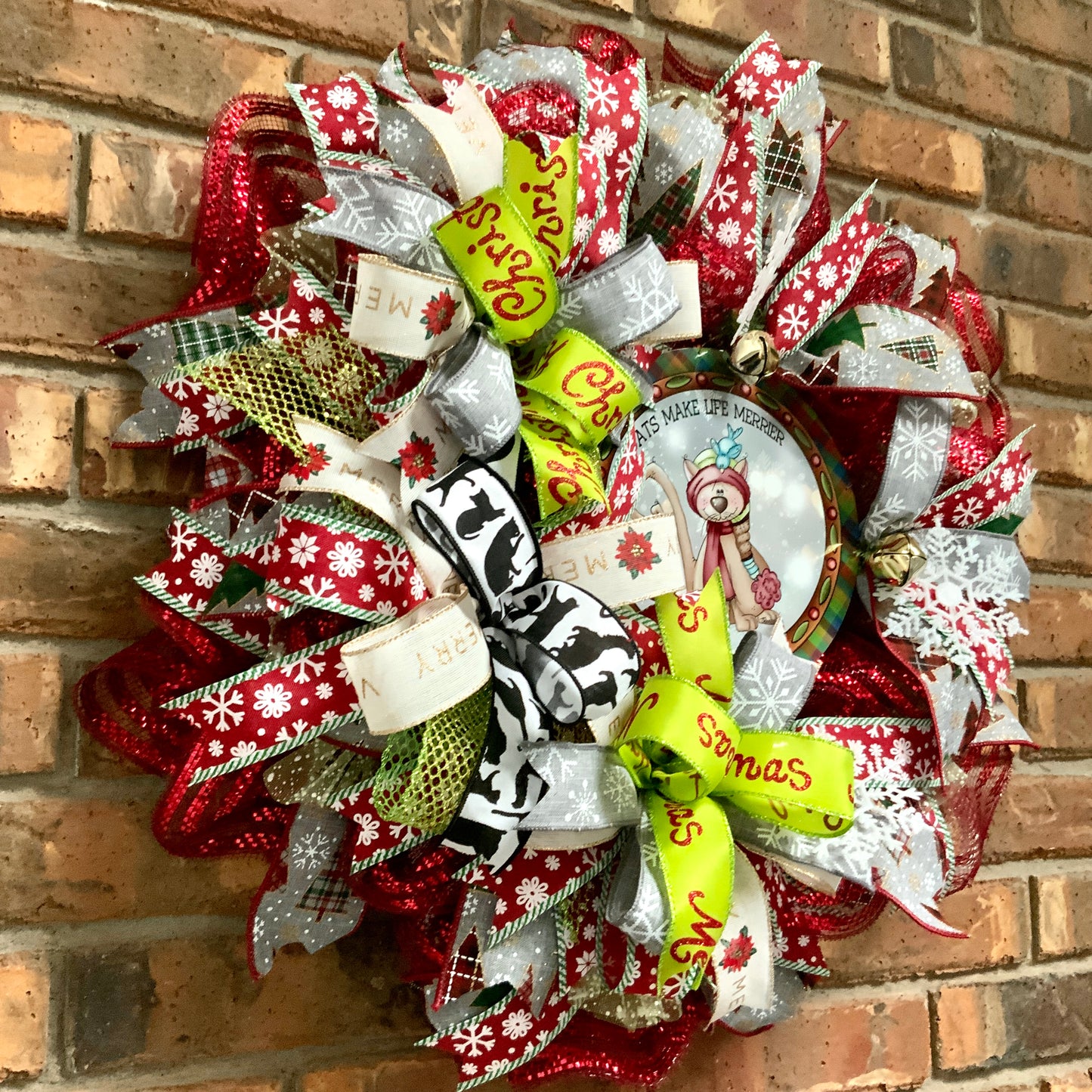 Christmas Cat Wreath, Christmas Cat Decor, Cat Wreath, Cat Door Hanger, Christmas Pancake Wreath, Custom Order