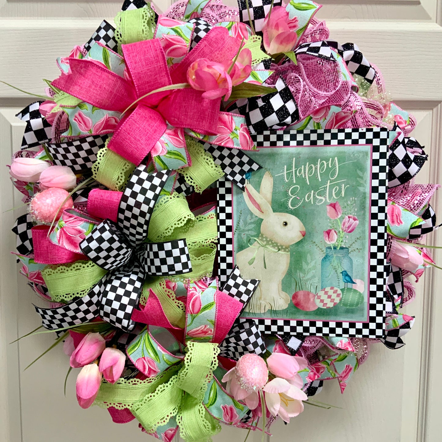 Easter Welcome Wreath, Happy Easter Wreath, Easter Rabbit Wreath, Easter Flower Wreath, Farmhouse Easter Decor For Front Door, Easter Door Hanger