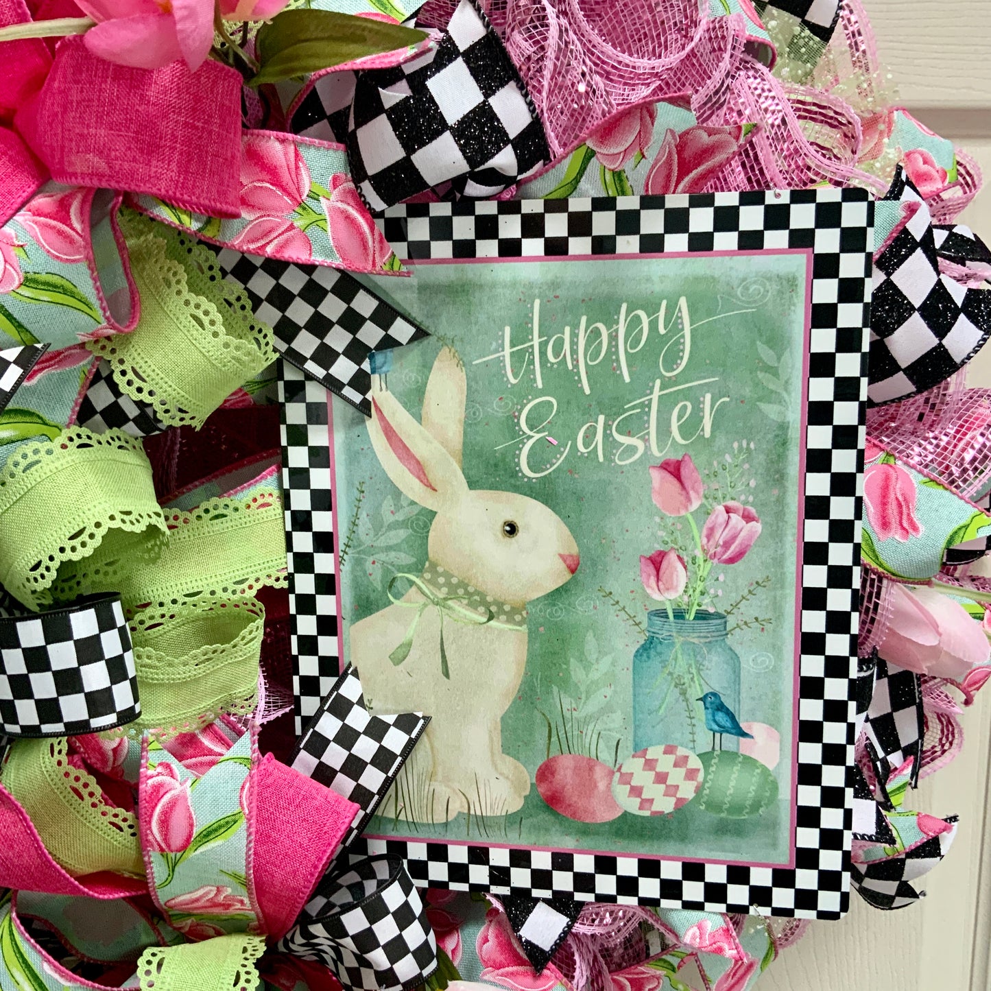 Easter Welcome Wreath, Happy Easter Wreath, Easter Rabbit Wreath, Easter Flower Wreath, Farmhouse Easter Decor For Front Door, Easter Door Hanger