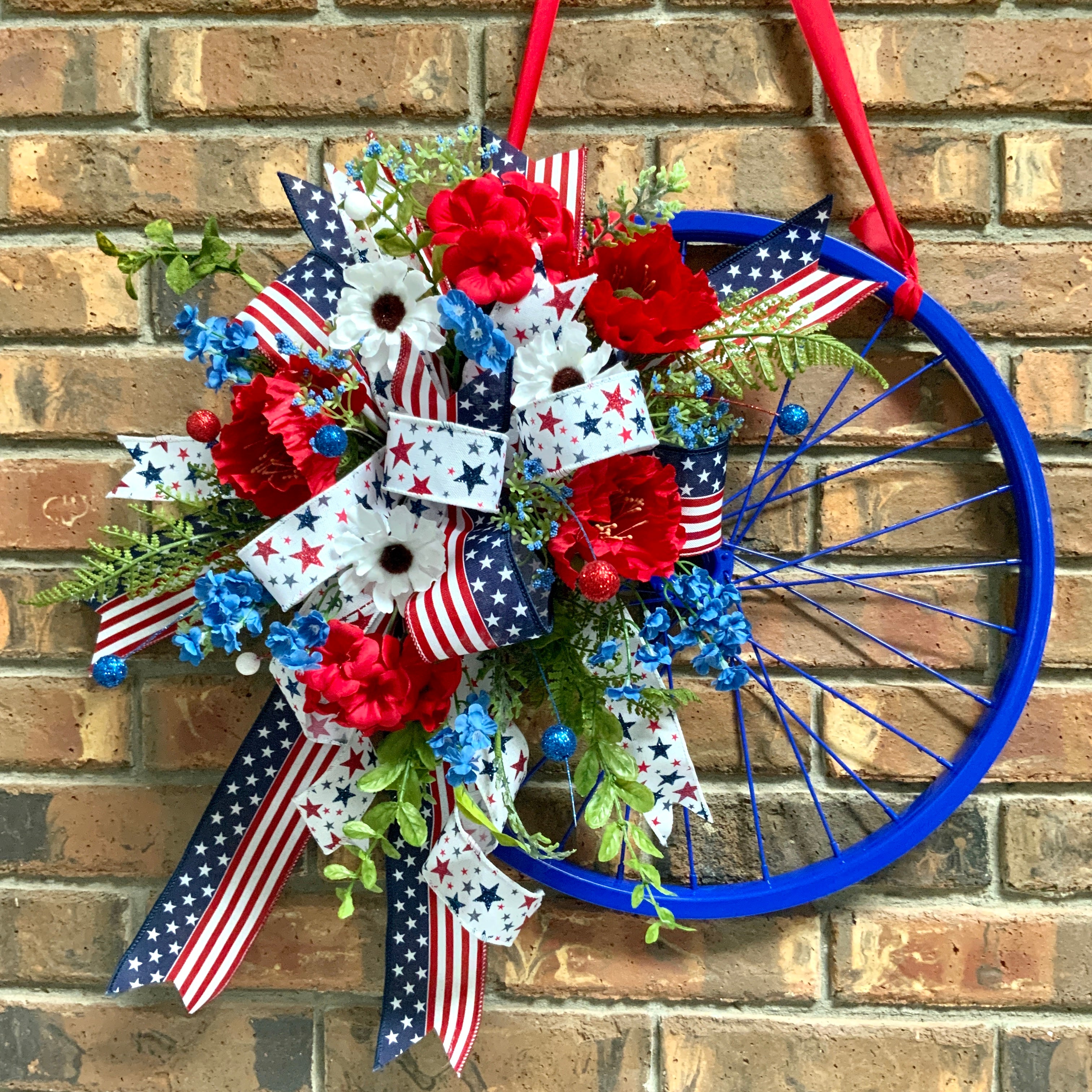 Patriotic Bicycle Door Hanger Summer Bicycle Wreath Patriotic