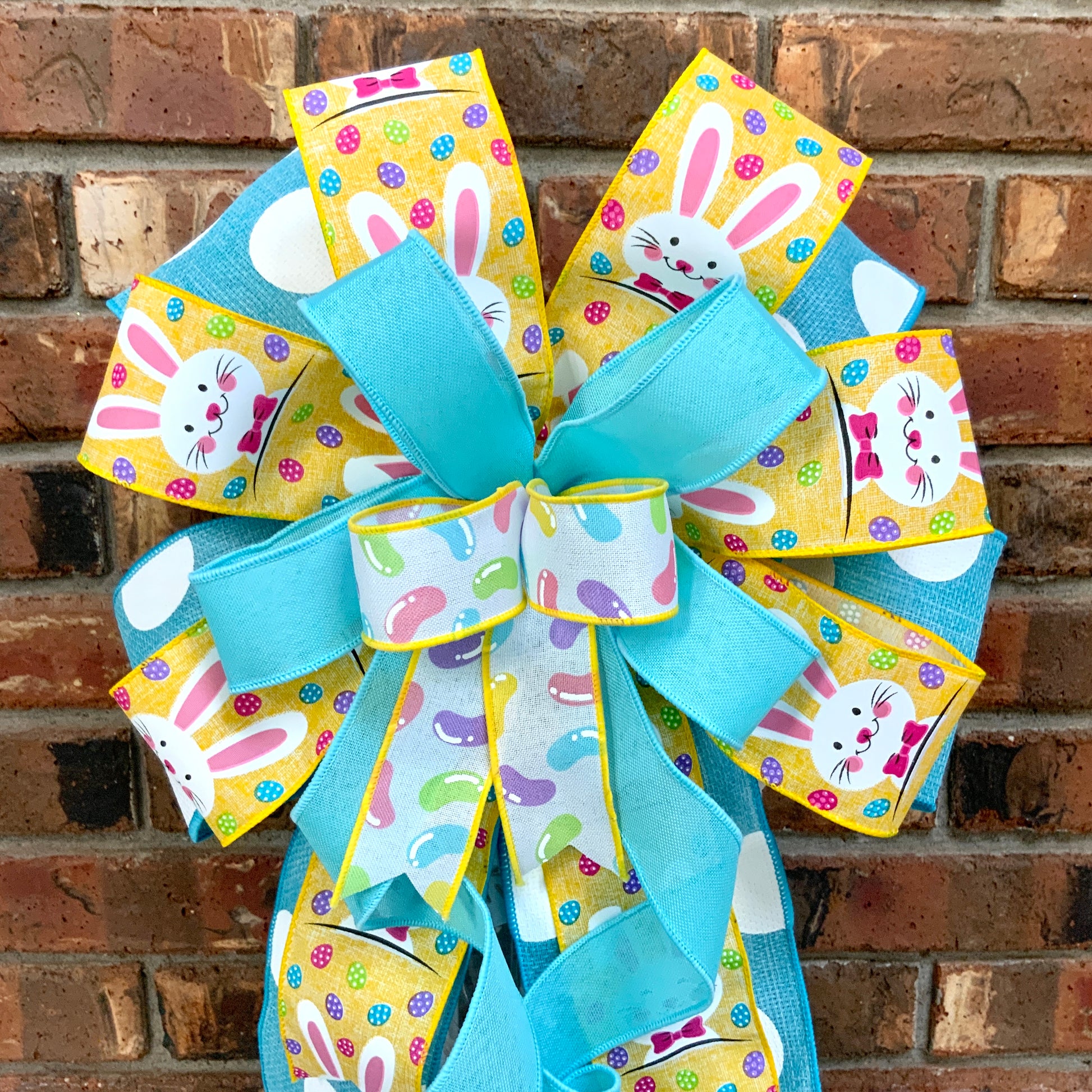 Spring Bows - Easter Bows - Wired Easter Bunnies & Eggs Natural Bow 8