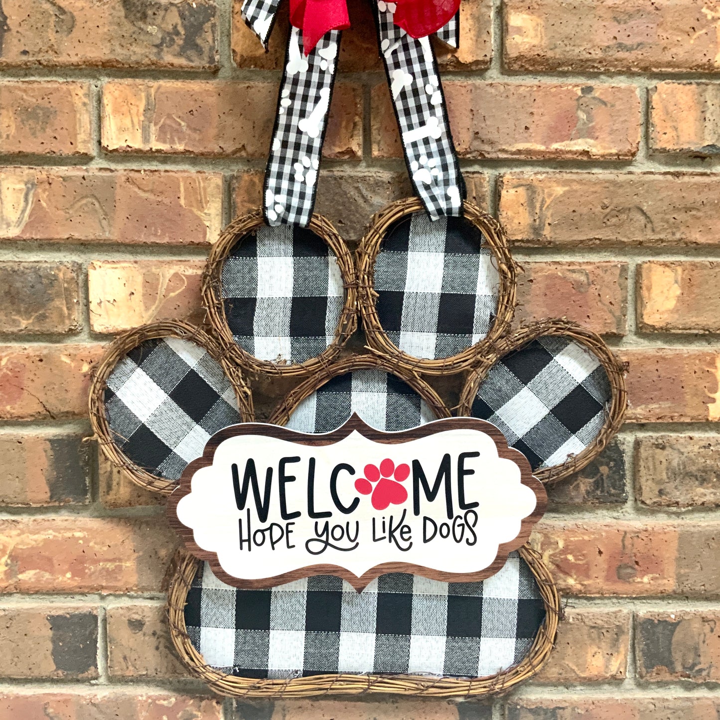 Welcome Dog Door Hanger, Hope You Like Dogs Door Hanger, Paw Print Wreath, Dog Home Decor, Grapevine Dog Wreath For Front Door