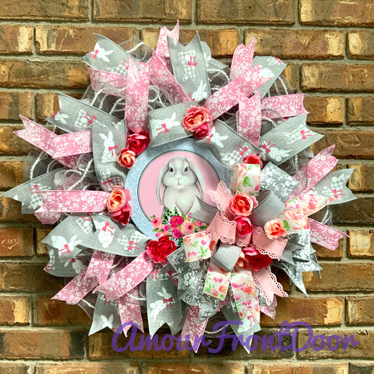 Easter Pancake Wreath, Easter Wreath For Front Door, Easter Rabbit Wreath, Easter Bunny Wreath, Spring Pancake Wreath, Spring Easter Wreath