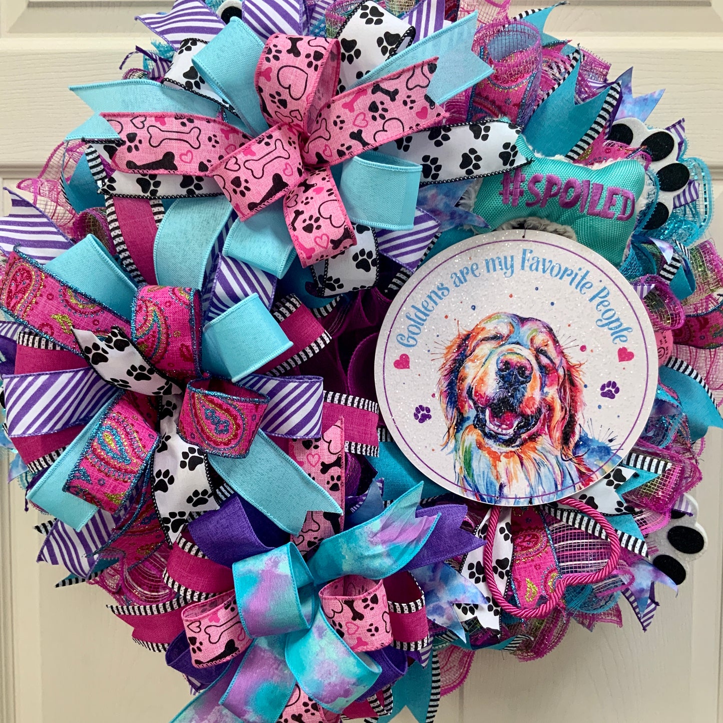 Golden Retriever Wreath, Dog Wreath, Golden Retriever Decor, Dog Decor, Dog Paw Print Wreath, Large Dog Wreath, Spoiled Dog Decor, Dogs Are My Favorite People