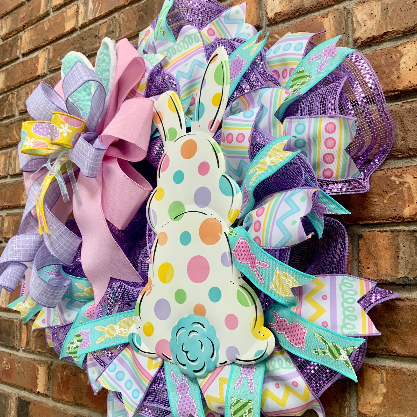 Easter Pancake Wreath, Easter Wreath For Front Door, Easter Rabbit Wreath, Easter Bunny Wreath, Easter Pastel Wreath, Spring Easter Wreath