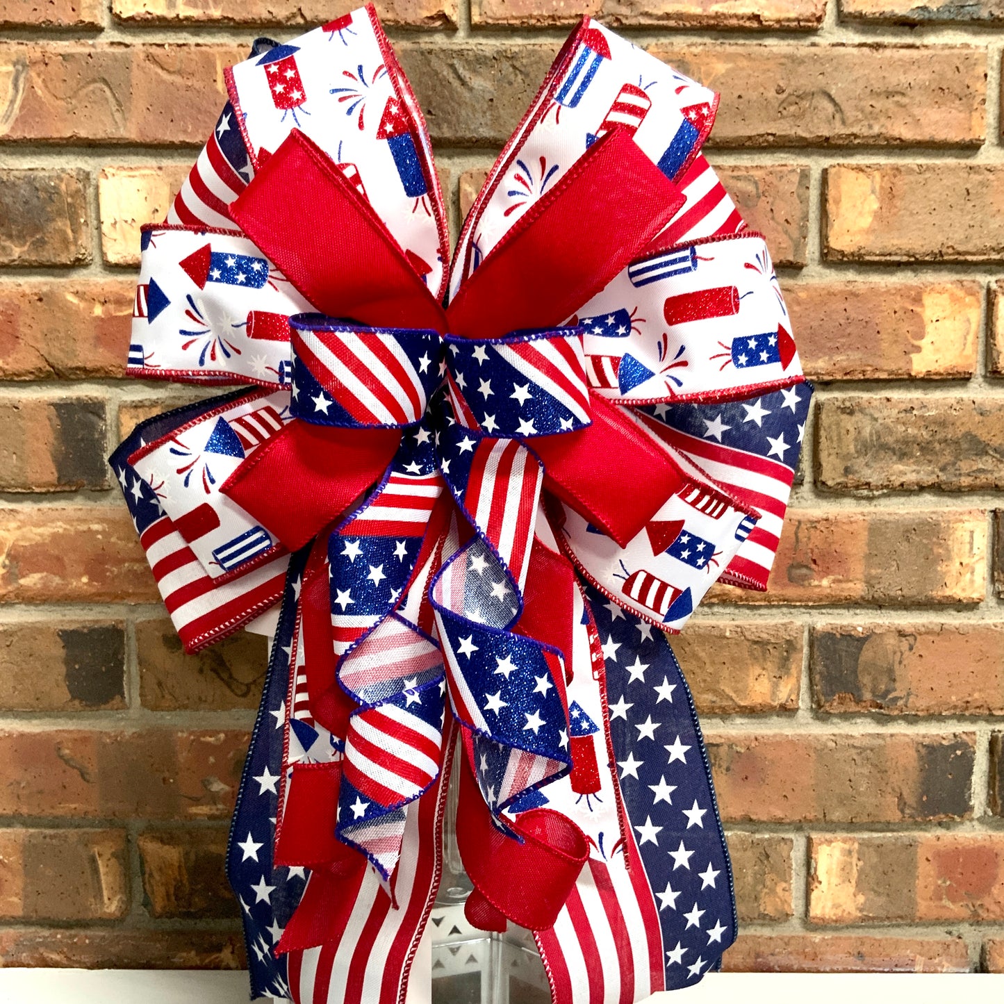 Patriotic Bow, American Bow, USA Bow, Fourth of July Sconce Bow, Independence Day Mailbox Bow, Patriotic Lantern Bow, Memorial Day Decor, Veterans Day Decor