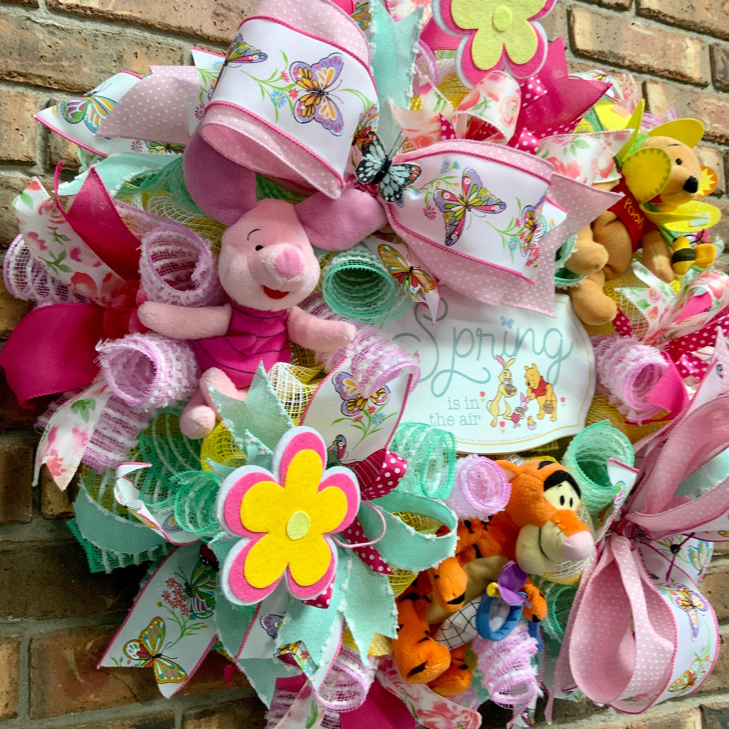 Winnie The Pooh Wreath, Winnie The Pooh Spring Decor, Easter Wreath, Spring Flower Wreath, Tigger Decor, Piglet Decor