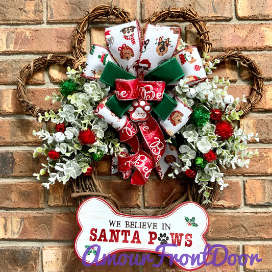 We Believe In Santa Paws Wreath, Christmas Dog Wreath, Holiday Dog Wreath, Christmas Dog Decor, Holiday Dog Decor, Dog Wreath