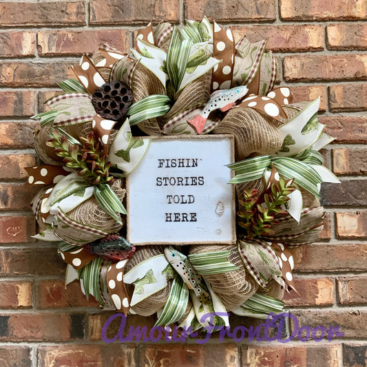 Gone Fishing Wreath, Fishing Wreath For Front Door, Lake Cabin Wreath, Camp Wreath, Father's Day Gift, Father's Day Gift For Grandpa