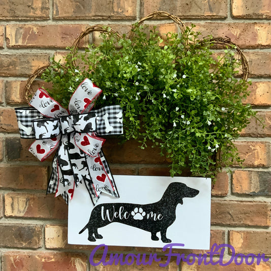 Dachshund Wreath, Dachshund Door Hanger, Dachshund Dog Wreath, Dachshund Welcome Wreath, Dog Grapevine Wreath, Dog Paw Print Door Hanger