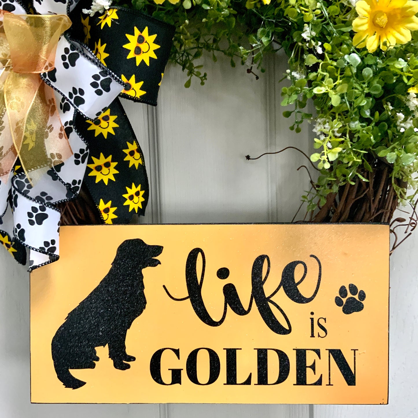 Golden Retriever Wreath, Dog Wreath, Life Is Golden Wreath, Dog Grapevine Wreath, Dog Decor, Golden Retriever Door Hanger, Dog Paw Print Wreath