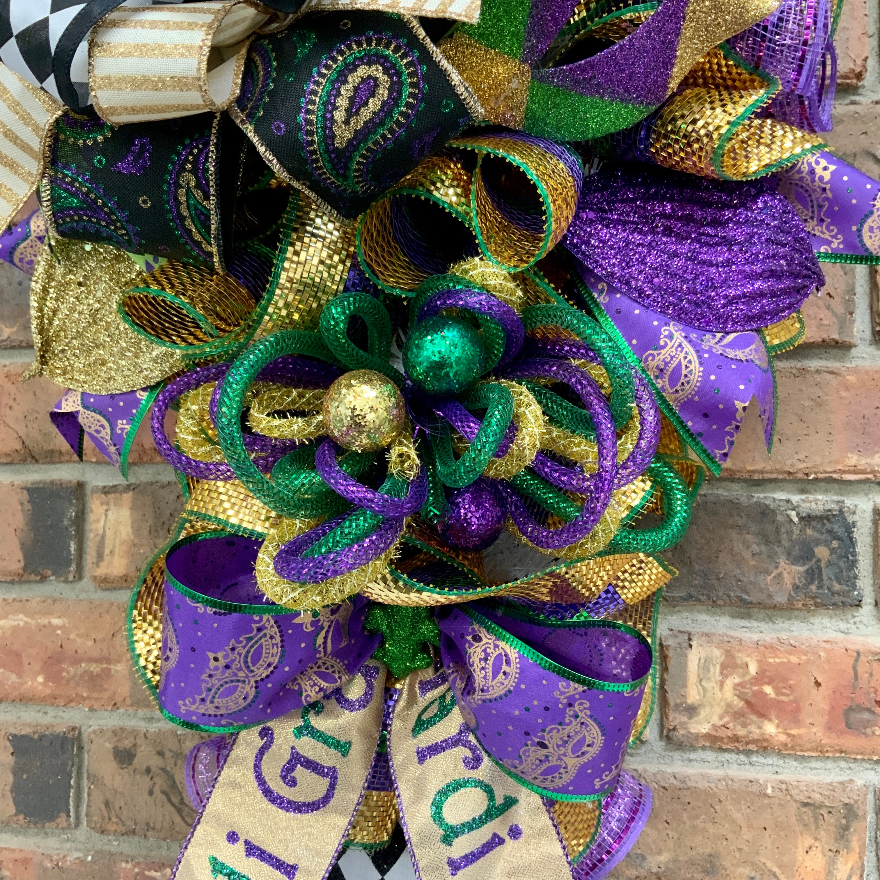 Mardi Gras Wreath for Front Door, Deco Mesh, high quality Emerald Gold Purple Door Decor, Deco Mesh Wreath, Ready To Ship