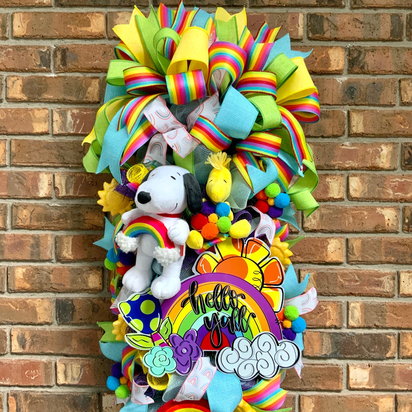 Snoopy Summer Wreath, Snoopy and Woodstock Decor, Summer Snoopy Door Hanger, Snoopy Swag, Colorful Summer Wreath, Rainbow Summer Wreath For Front Door