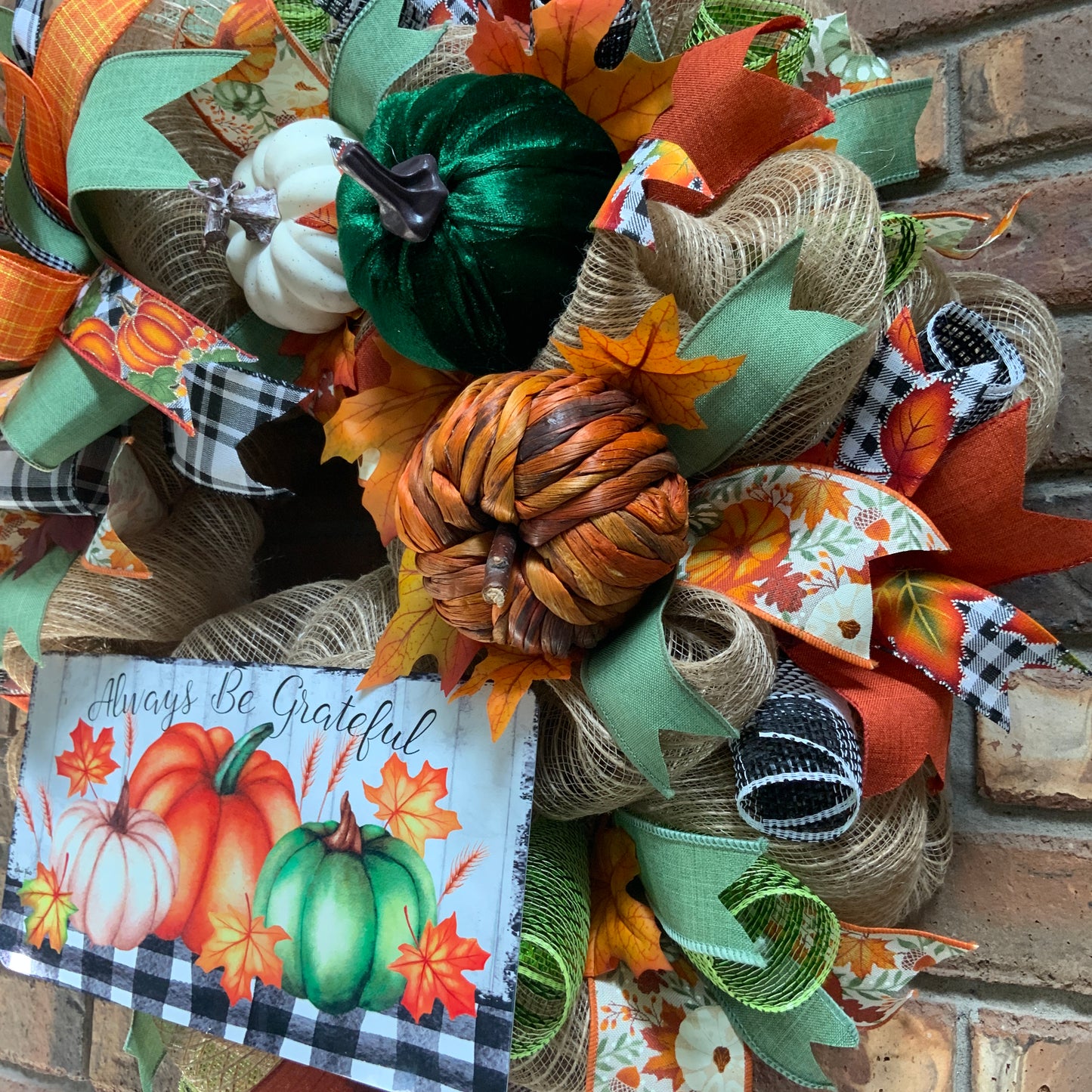 Fall Pumpkin Wreath, Fall Wreath For Front Door, Fall Welcome Door Hanger, Thanksgiving Wreath, Buffalo Check Fall Wreath, Grateful Wreath