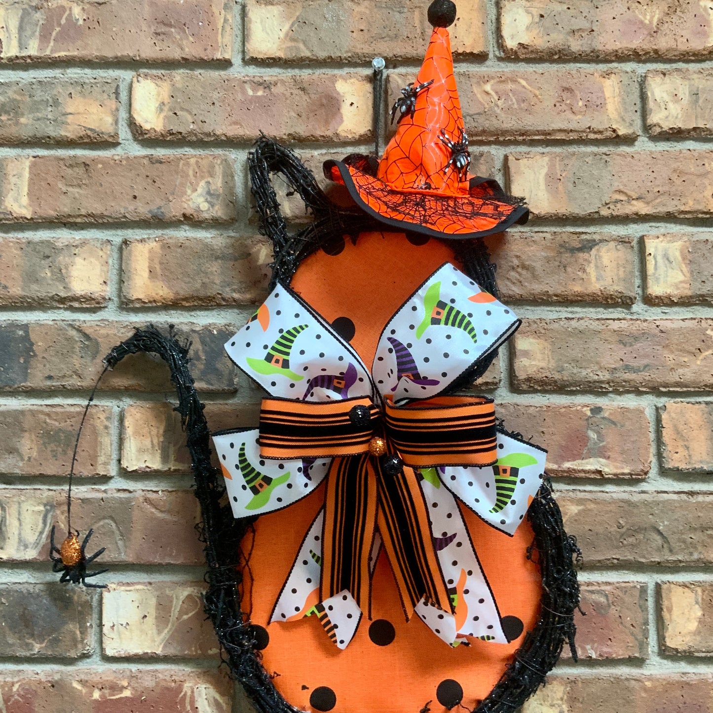 Halloween Cat Door Hanger, Halloween Cat Wreath, Witch Cat Decor, Cat Wreath For Halloween