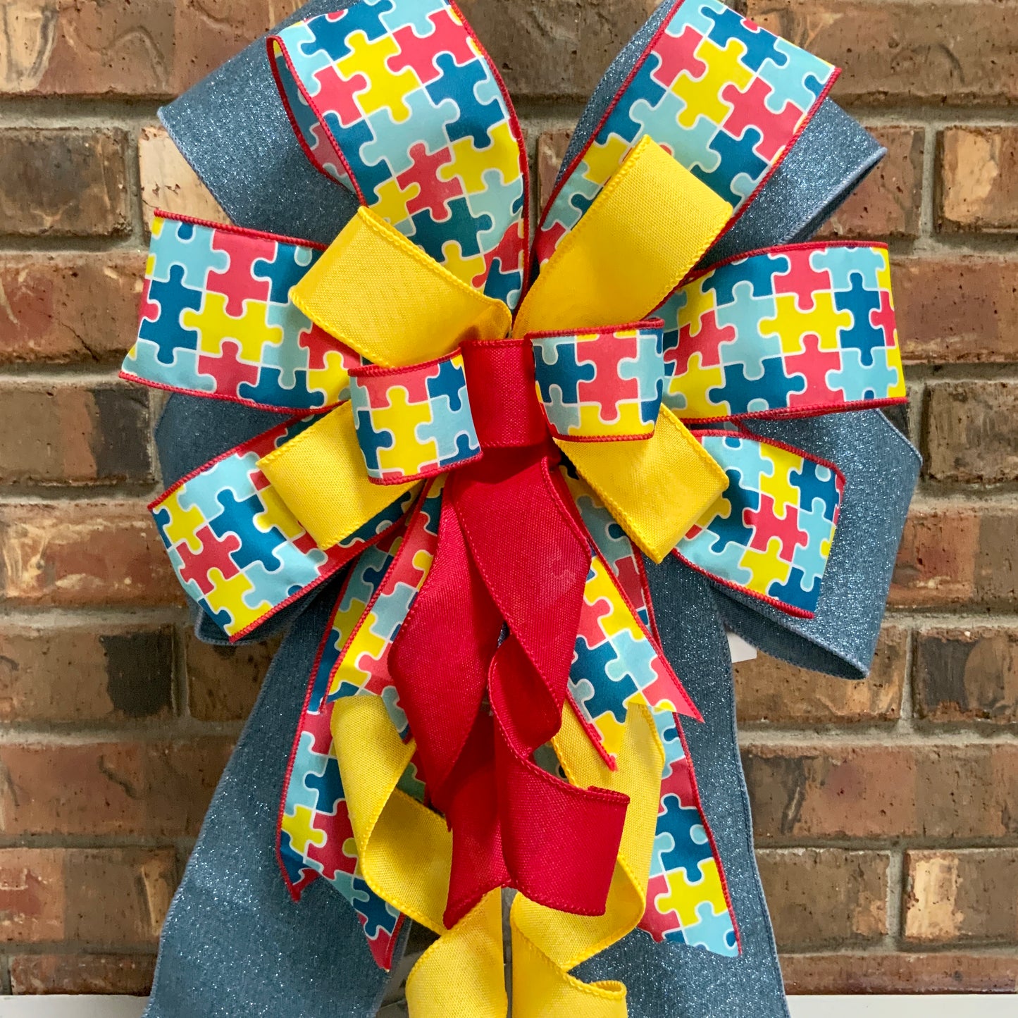 Autism Bow, Autism Awareness Bow, Lantern Bow, Mailbox Bow, Autism Decor, Autism Awareness Decor, Sconce Bow, Autism Bow For Wreaths