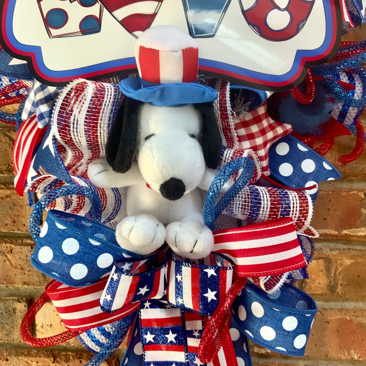 Patriotic Snoopy Wreath, Patriotic Welcome Swag, Patriotic Wreath For Front Door, Fourth Of July Wreath, American Wreath, Patriotic Decor, Memorial Day Wreath