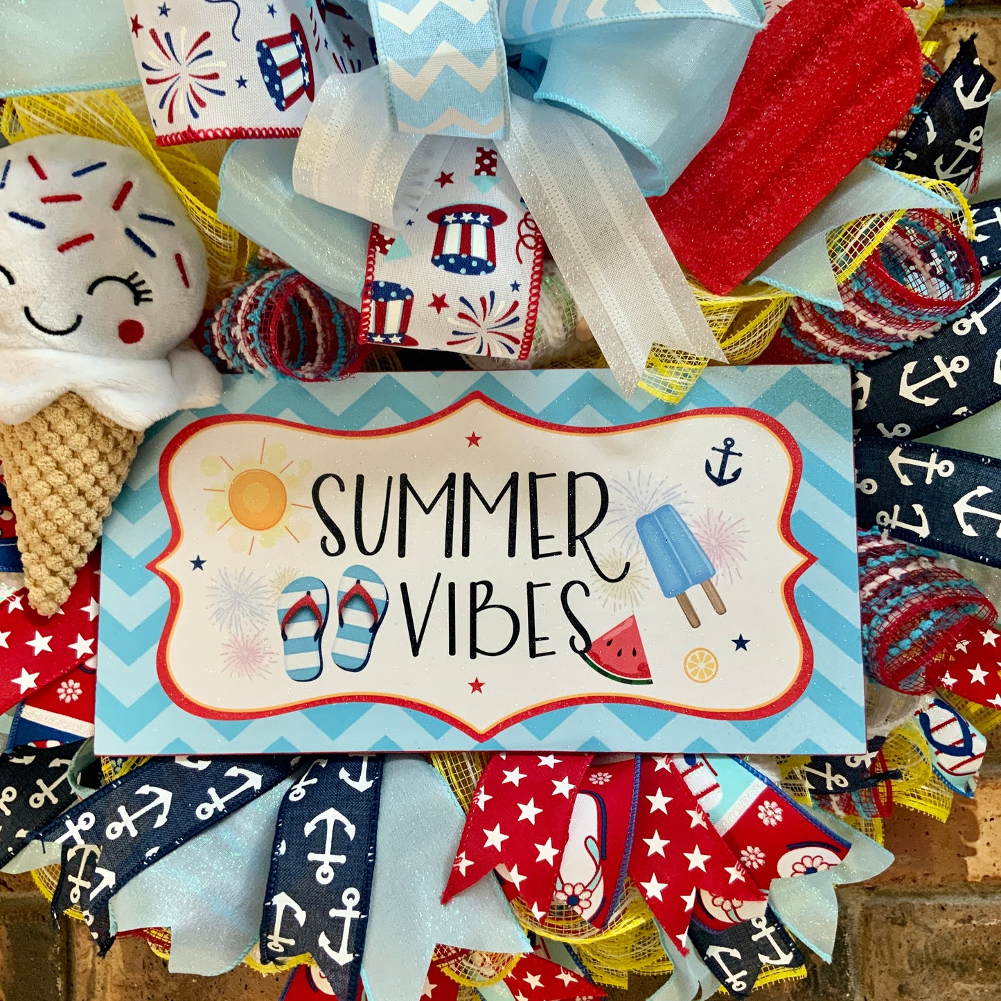 Summer Vibes Decor, Summer Beach Wreath, Patriotic Summer Wreath, Ice Cream Wreath, Summer Flip Flop Wreath